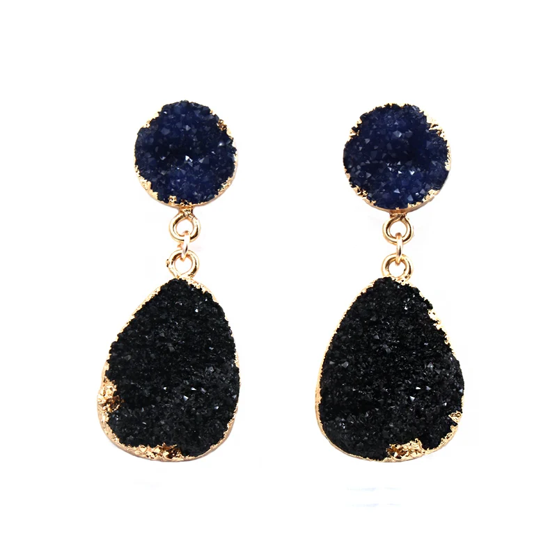1 пара, модные европейские серьги-гвоздики Druzy Drusy из смолы для женщин, золотые серьги-гвоздики ручной работы, ювелирные изделия E1243 - Окраска металла: mo lan hei