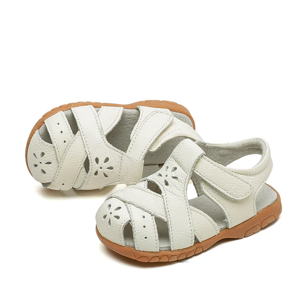 Детские Летние кожаные сандалии для девочек удобные дышащие повседневные