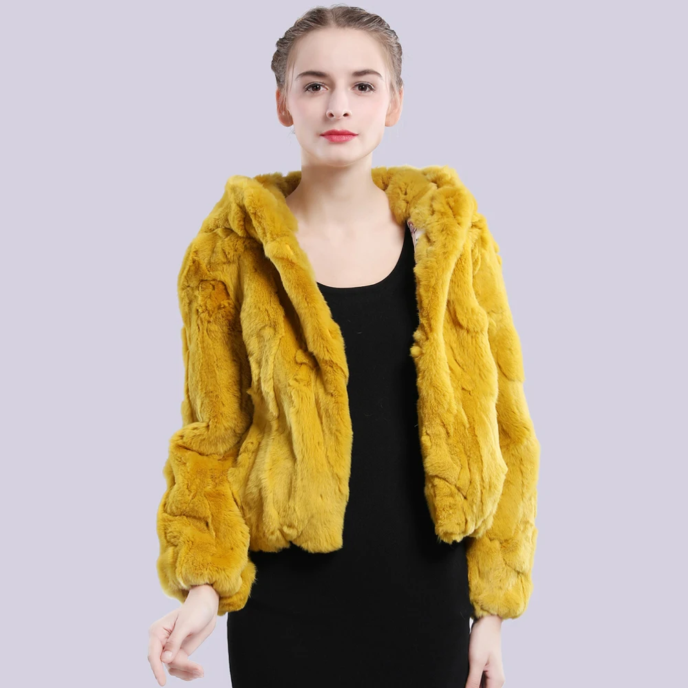 Шуба из натурального меха кролика рекс с капюшоном зимняя куртка для девочек