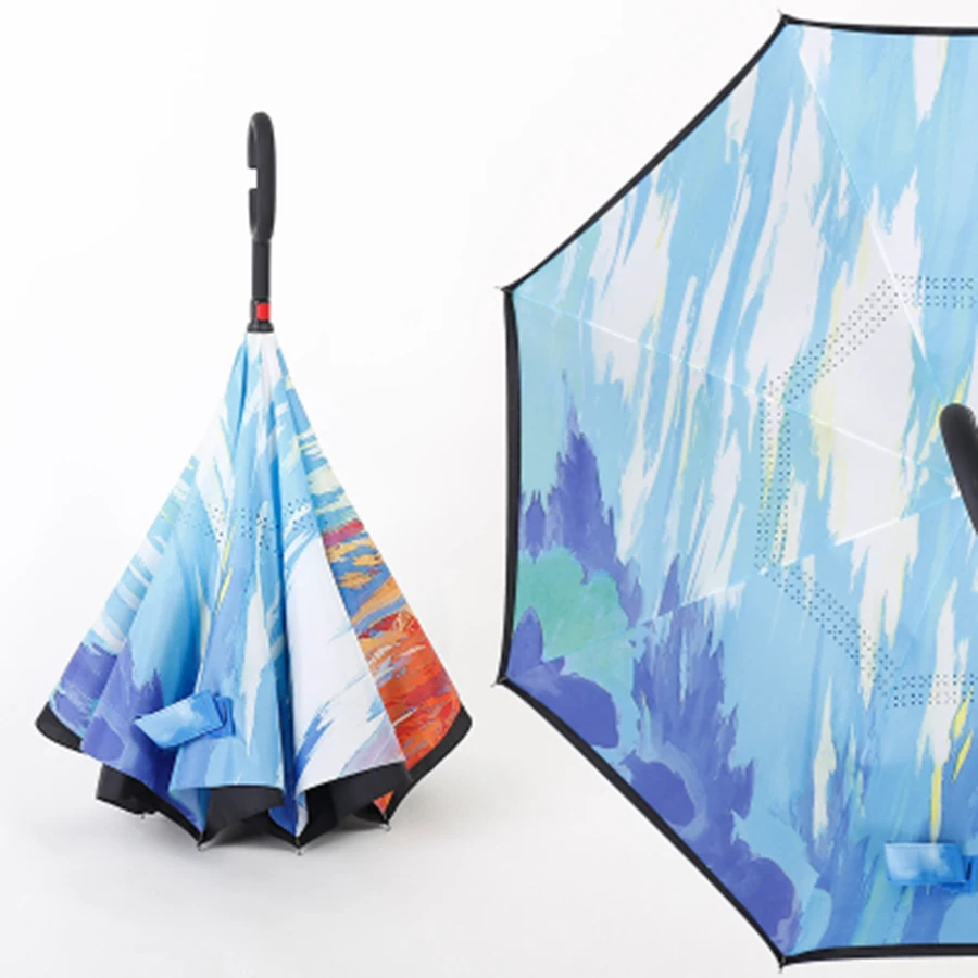 Large Umbrella Reverse Folding Rain Women Art Double Layer Inverted Unbrella Corporation Gift Men Cute Van Gogh Paraplu | Дом и сад