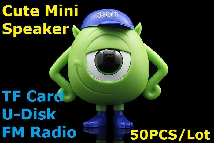 50 Шт./лот Горячие Продажи Монстры Мини Спикер ж/FM U-диск Карты ПАМЯТИ Mp3-плеер для