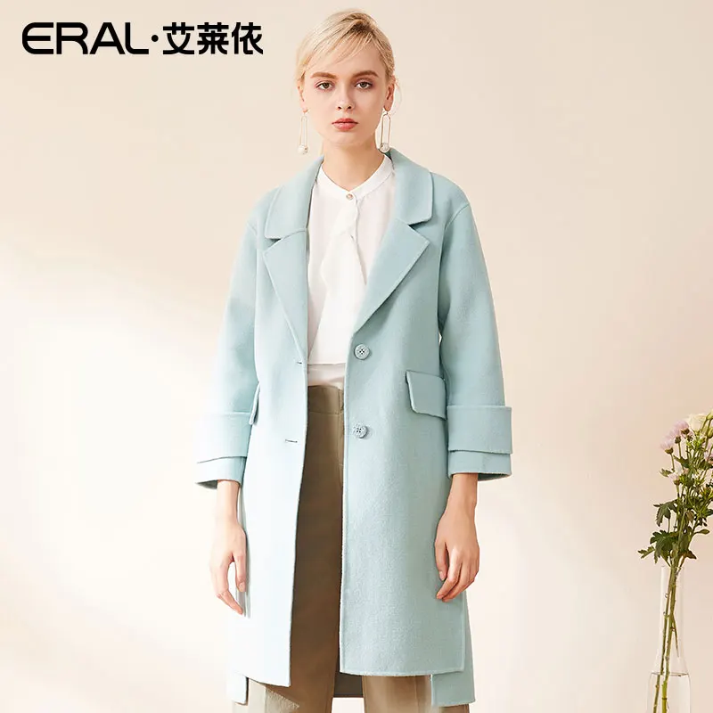 ERAL Для женщин зимние Зубчатый воротник АСИММЕТРИЧНЫМ ПОДОЛОМ шерстяные пальто