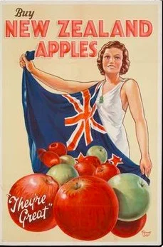 Купить новозеландские яблоки NZ старинный ретро-постер из путешествия холст