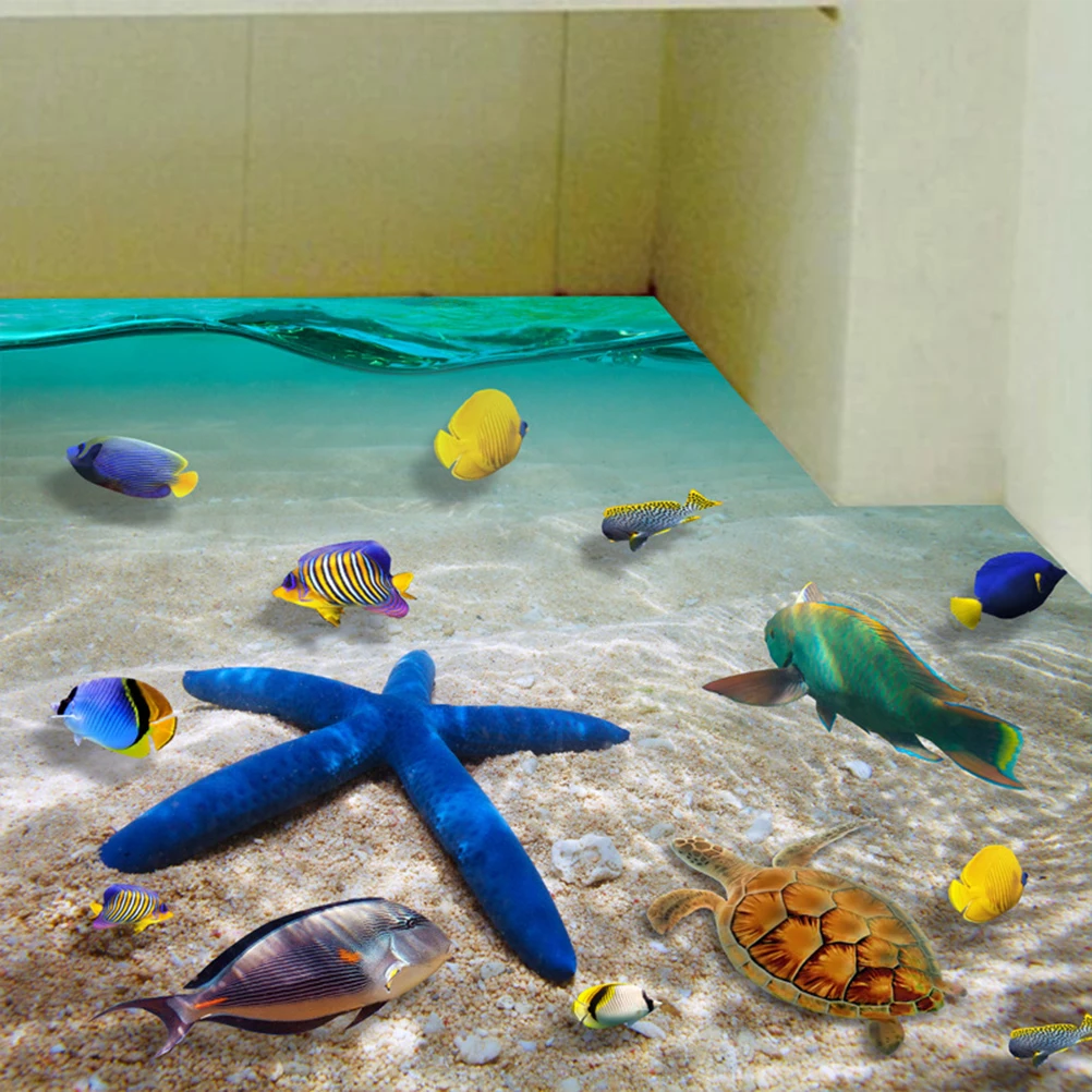 Водонепроницаемые 3D наклейки на пол в виде дельфина настенные морской звезды для