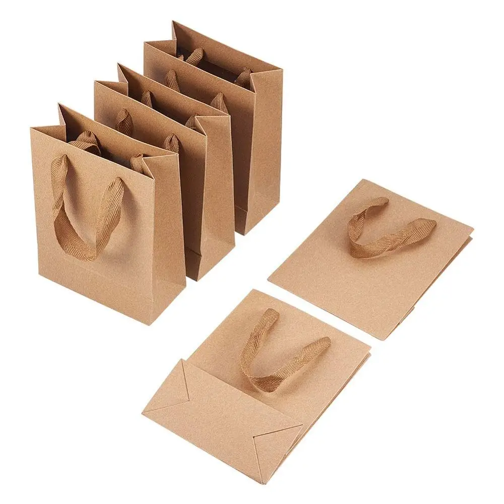 

10pcs High Quality Kraft Paper Pouches Gift Bag with Nylon Thread Handle Fashionable Party Clothes Shoes Gift Shopping Bags
