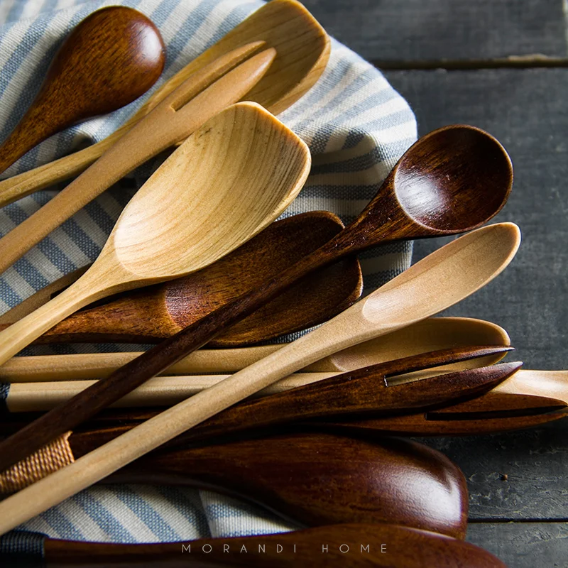 Натуральная вилка десертные Кухонные деревянные столовые приборы Детская