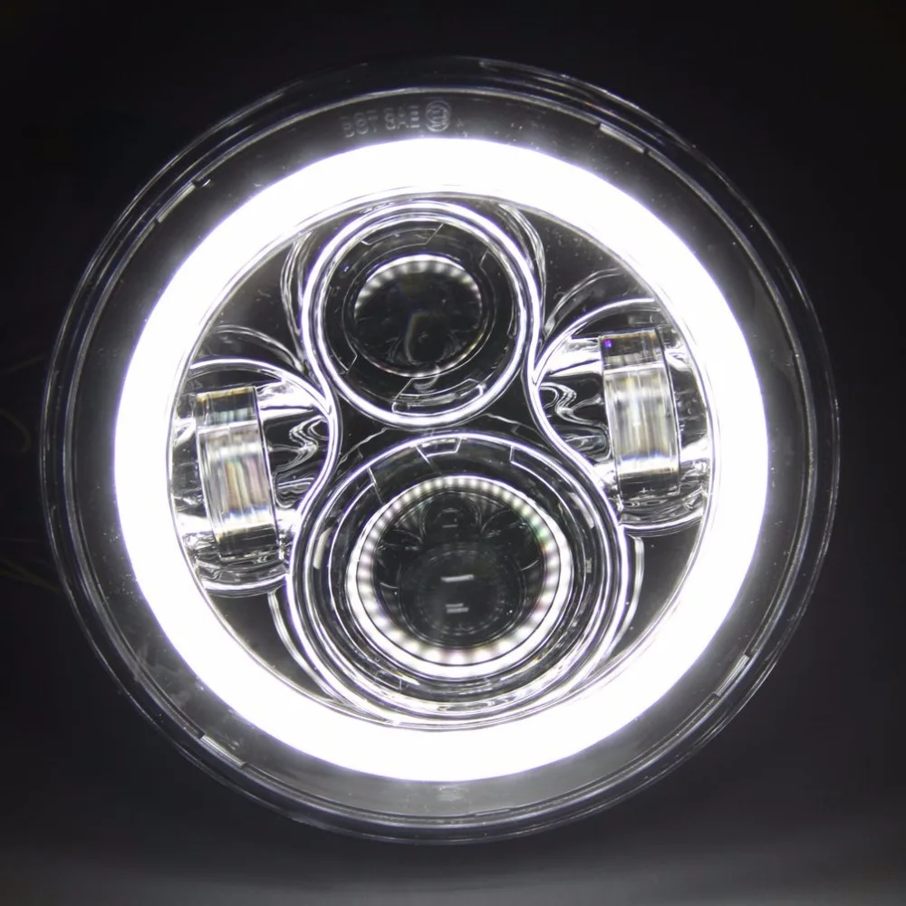 Pack-1 Black LED Round Headlight 7Inch Halo Angel Eyes DRL Hi/Lo Beam H6024 for Motorcycle Harley Davidson |