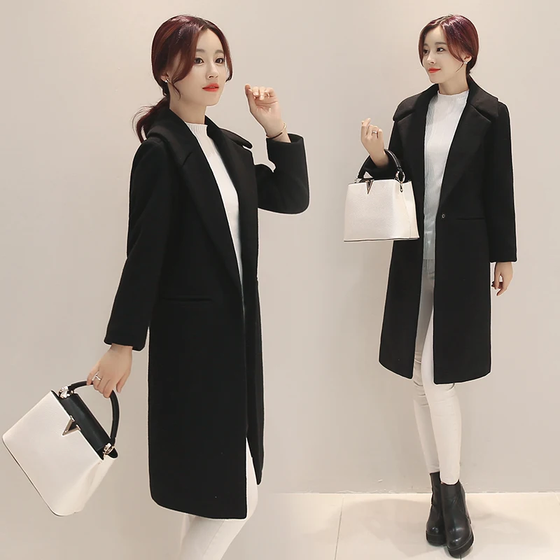 2020New Hot Fashion Winter Coat For Women Warm Wool Elegant Blends Long Sleeve Cashmere Womens Slim Pockets Ladies Woolen Coats | Женская