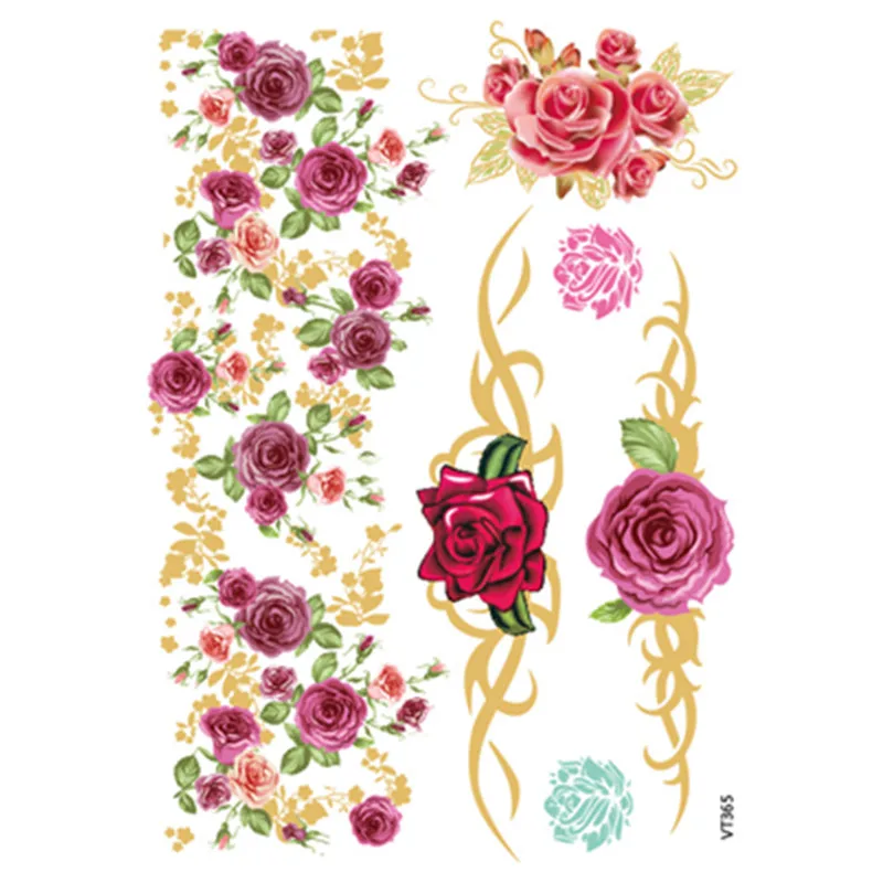 Розы старинные золотые золотой большой татуировку наклейки индийская невеста