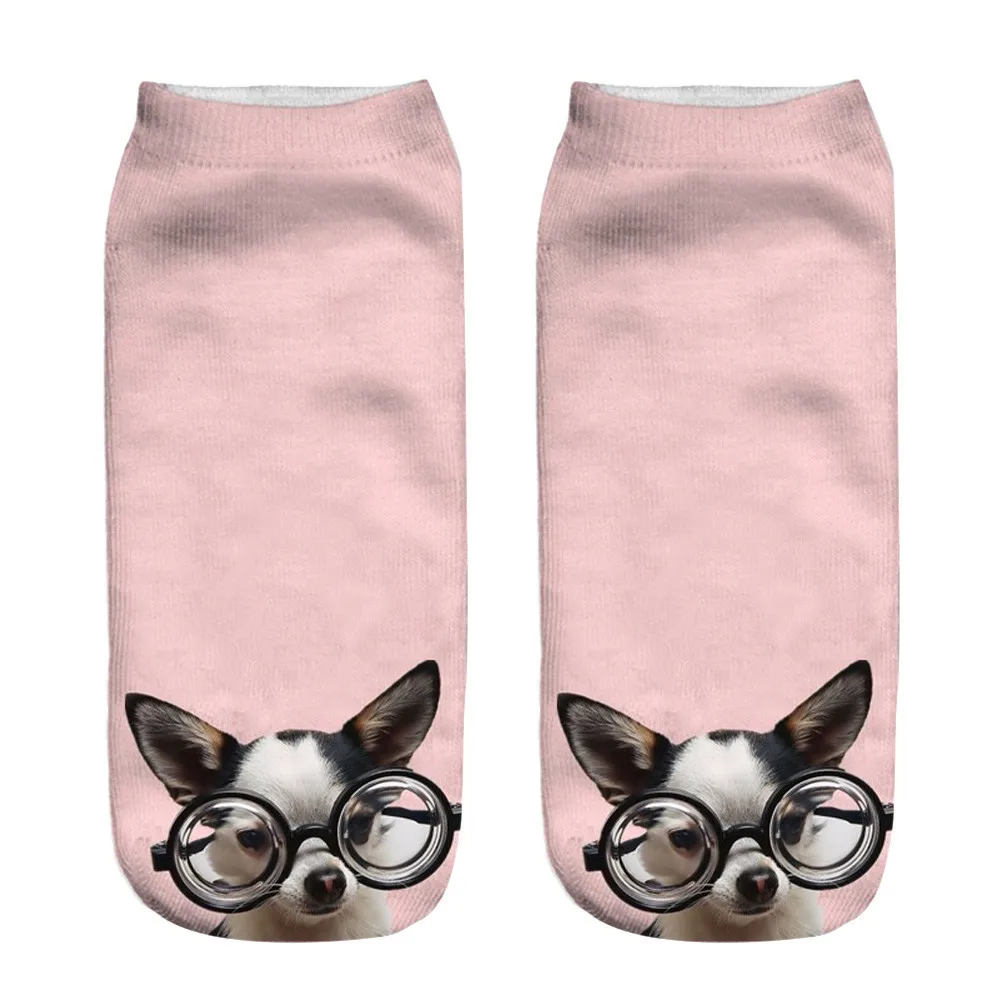 Носки женские носки забавные унисекс короткие на ногу с 3D принтом собаки