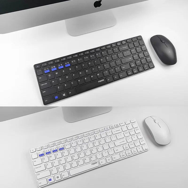 Rapoo 9300P 4,9 мм Ультра тонкая портативная Бесшумная беспроводная клавиатура и мышь, русский покупатель с бесплатной русской наклейкой на клавиатуру