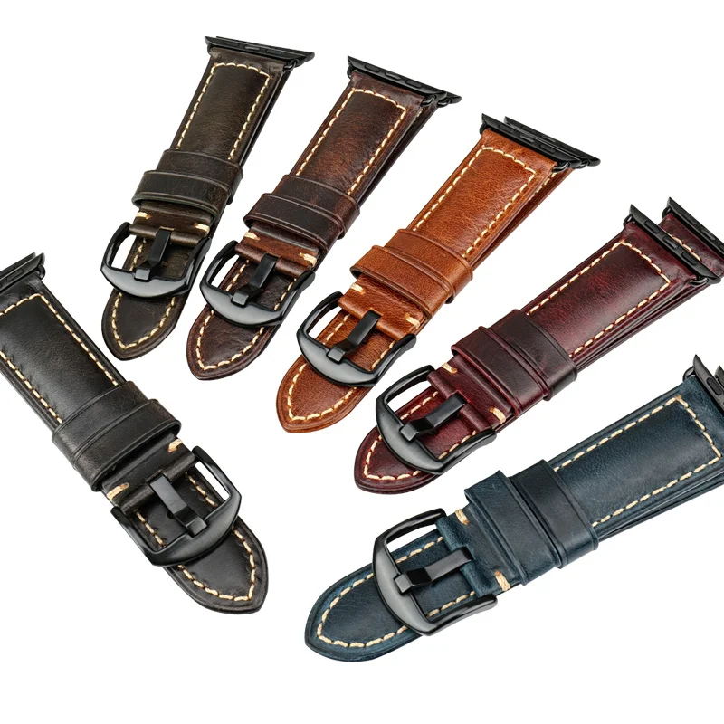 Vintage Bracelet Cow Leather Band For Apple Watch 45mm 44mm 40mm 42mm 41mm Series 7 6 SE 5 4 3 For iWatch Apple Watch Strap