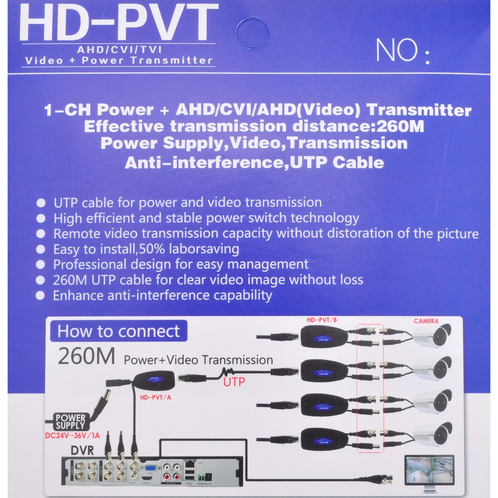 

GADINAN AHD TVI CVI CCTV Camera Power Video Through RJ45 Network Cable Transmission Up to 260M HD-PVT Video Power Transmitter