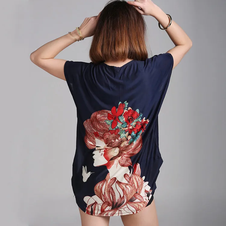 Новинка, летняя футболка, короткий рукав, круглый вырез, принт, длинная, 3XL, 4XL, свободные топы, женская футболка, женская одежда, blusas