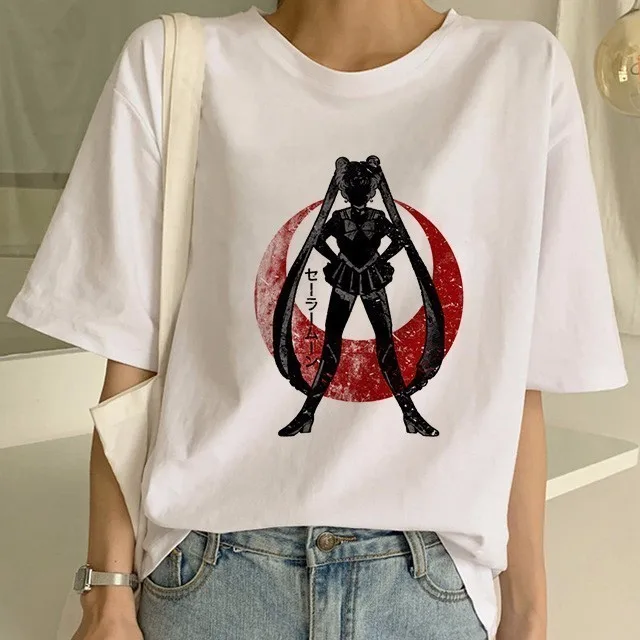 Сейлор Мун летняя новая модная футболка Женская Harajuku с коротким рукавом забавная футболка Ulzzang Милая футболка с котом Мультяшные футболки женские