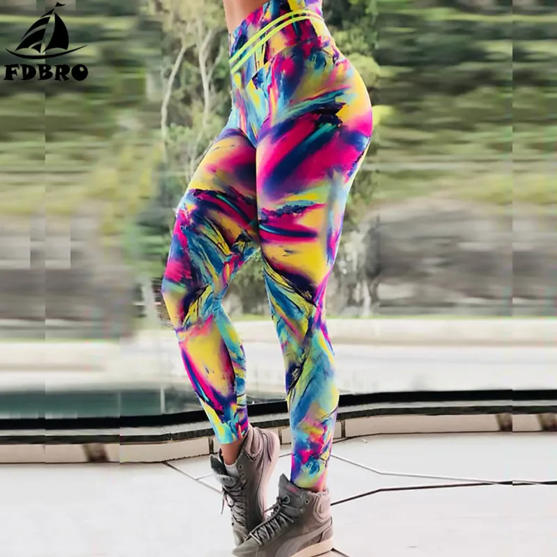 Спортивные беговые штаны FDBRO с высокой талией женские эластичные колготки для