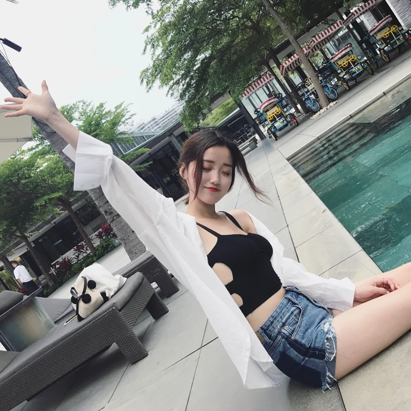 Mihoshop Ulzzang Корейская женская модная одежда летняя черная с открытой спиной