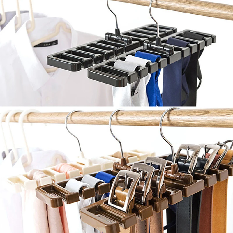 

1PC Tie Belt Scarf Rack Organizer Closet Wardrobe Space Saver Belt Hanger With Metal Hook Home Storage Brown Black White