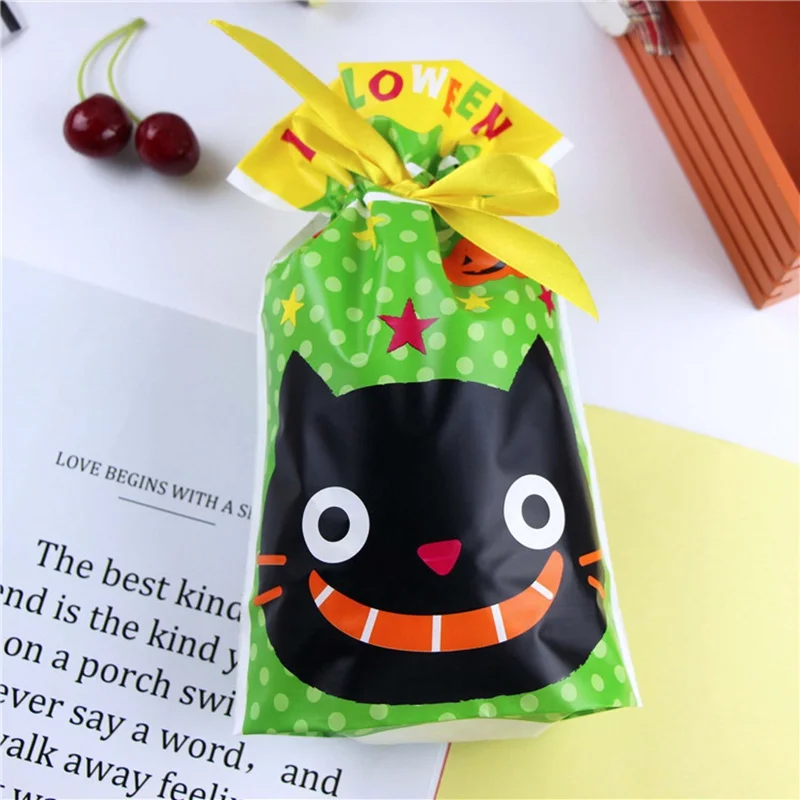 20 штук 2018 Хэллоуин Черный кот подарок мешок Happy Halloween Cookie с лентой упаковка для