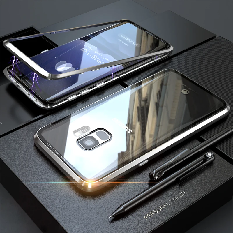 Магнитная адсорбции металлический корпус для samsung Galaxy S9 плюс ясно Стекло двойной