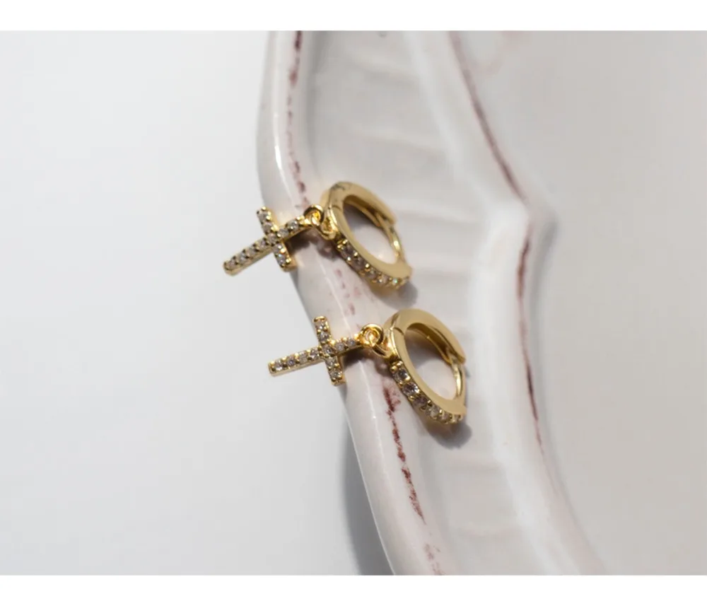 Серьги из стерлингового серебра 925 пробы, модные циркониевые кресты, Короткая подвеска, кольцо для ушей, милые дикие простые трендовые ювелирные изделия для девушек