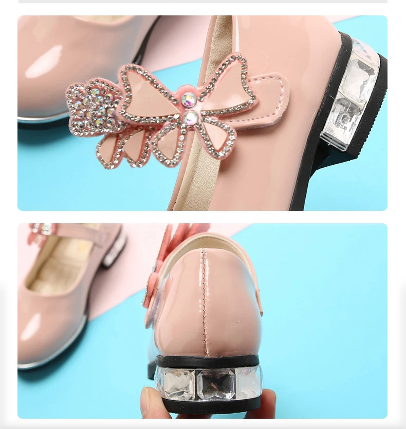 Шикарная Розовая обувь для девочек из лакированной кожи с резиновой подошвой