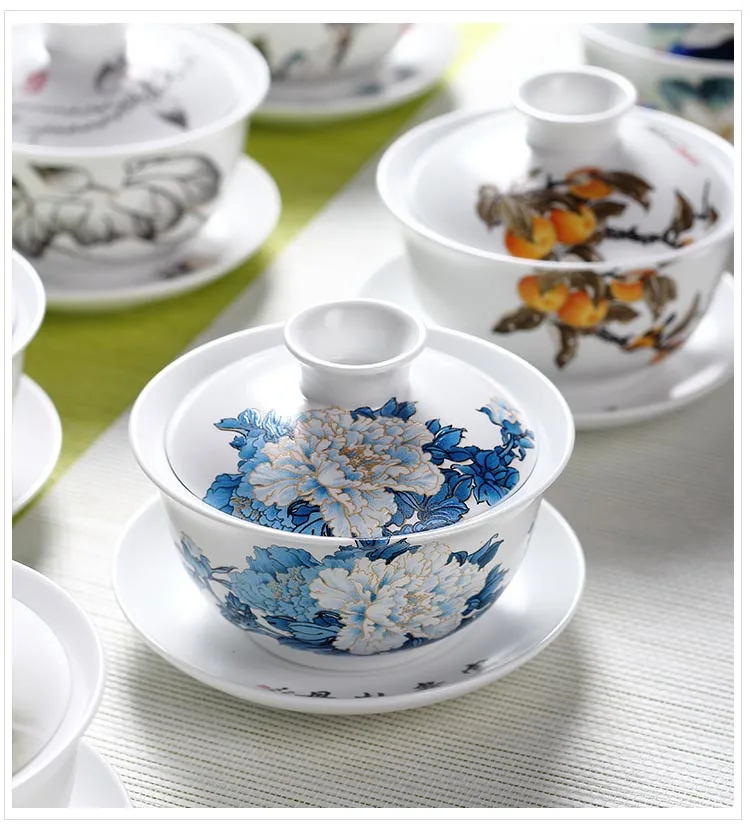 160 мл, китайский стиль, Gaiwan, керамическая фарфоровая аппликация, выбивает цветок, чайная чаша с крышкой, блюдце, набор, посуда для напитков, чайная посуда, чайная супница