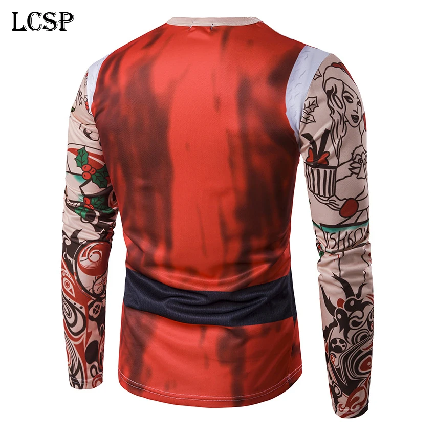 Новинка Мужская футболка LCSP с 3D принтом Санта Клауса 3d на Рождество длинным