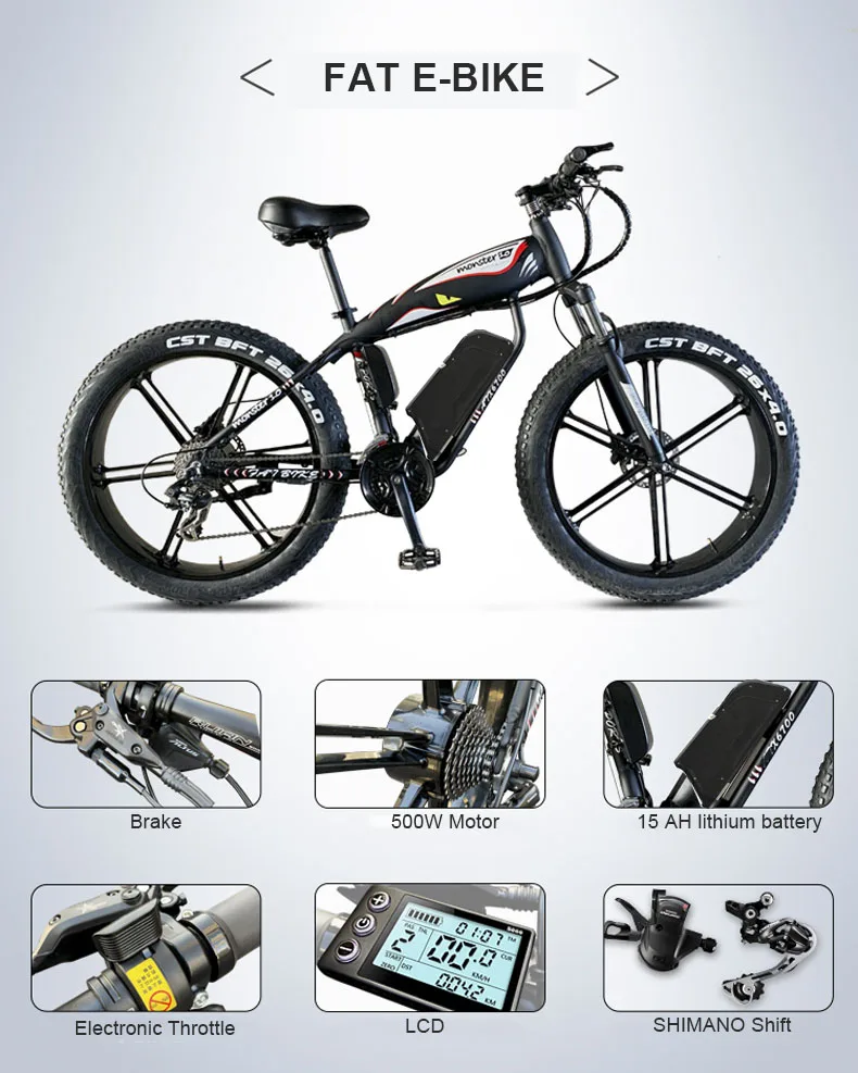 На заказ 26 дюймов Ebike Электрический горный велосипед fat 4,0 tries Снежный пляжный велосипед внедорожный 6 спиц колеса 48 в 500 Вт Электрический