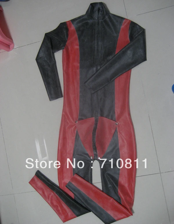 

Unisex sexy latex adult cod piece fashion clothes latex catsuit Real photo no lubes in black and dark red heavy 0.6 mm