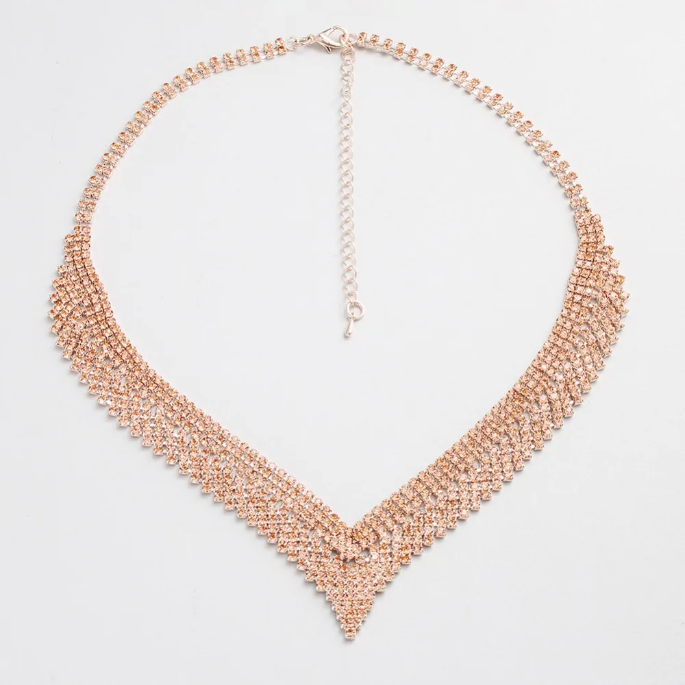 Romantic Gold Chain Necklace Women Jewelry Bohemian Maxi Necklaces Choker Stone Crystal Pendant Cavicle Chain Collares