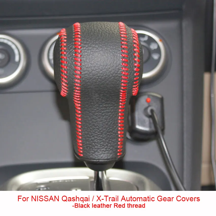Red line Чехол PONSNY с автоматической шестерней для Nissan Qashqai X-Trail, чехол для автомобиля, сшитый вручную из натуральной кожи - Название цвета: Red line