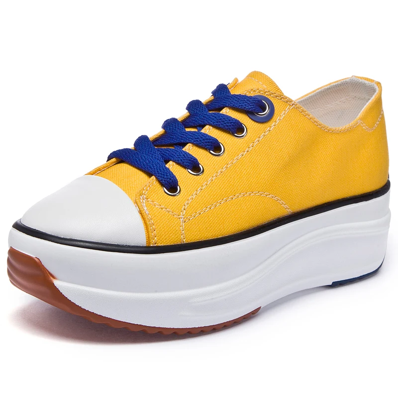 Yellow Canvas Shoes Женская Вулканизированная обувь на платформе; парусиновая удобная женская обувь на шнуровке; осенние кроссовки; женская повседневная обувь; криперы - Цвет: Yellow Canvas Shoes