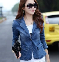 womens slim fit short denim blazer jacket women long sleeve blue jeans blazer women korean jean blazer mujer