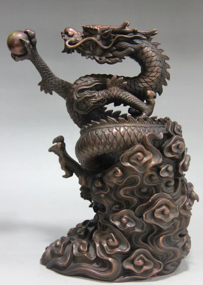 Китайский Фэншуй Красный Бронзовый год Зодиак Дракон катушка Играть бисера