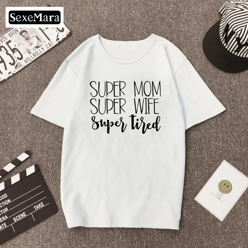 Женские футболки для жены одежда Instagram футболка с надписью Super Mom Harajuku модные