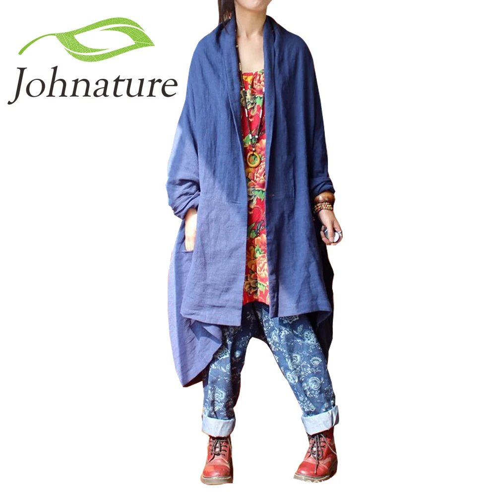 Женский Длинный хлопковый кардиган Johnature Ретро стиль длинный свободный с длинным