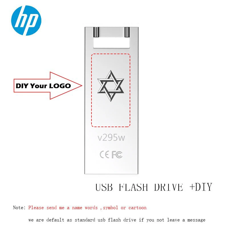 v295w Plus DIY logo Hp USB флэш-накопитель 16 ГБ 32 ГБ 64 ГБ v295w металлический круг USB флеш-накопитель U диск на ключе дропшиппинг Флешка 32 Гб - Color: v295w Plus DIY logo