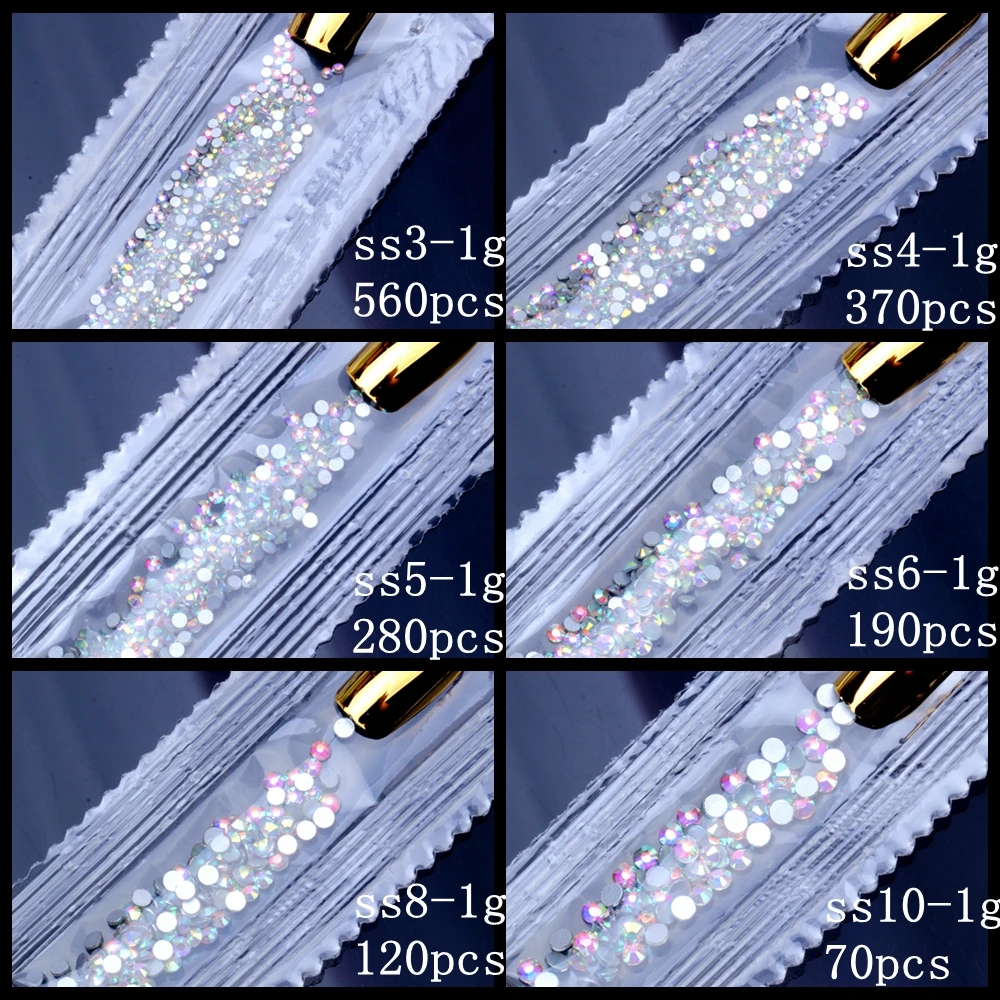Сделай Сам ногти 6 г 1500 шт SS3 SS10 Стразы AB плоские для ногтей 3D без горячей фиксации