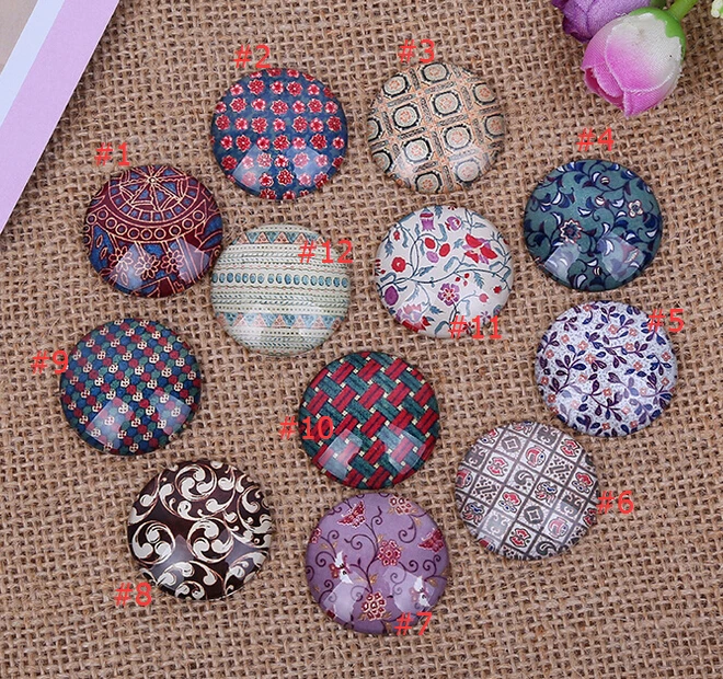 24pcs 12MM 14MM 16MM Linen Finish Pattern Round DIY Handmade Photo Glass Cabochons & Glass Dome Cover Pendant Cameo Settings