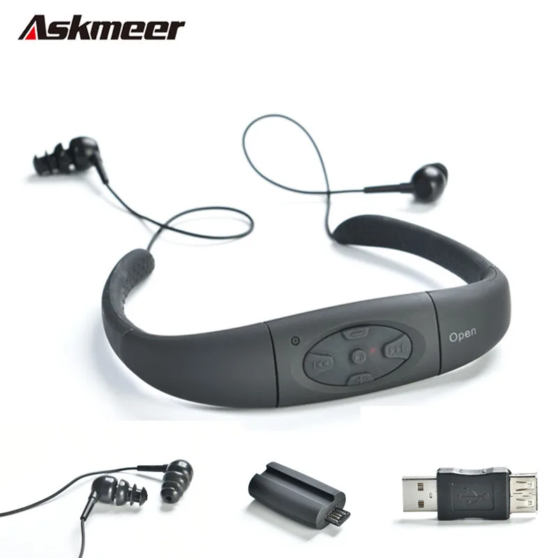 Новинка спортивная водонепроницаемая стерео гарнитура Askmeer 3 M 4 Гб mp3 плеер с FM