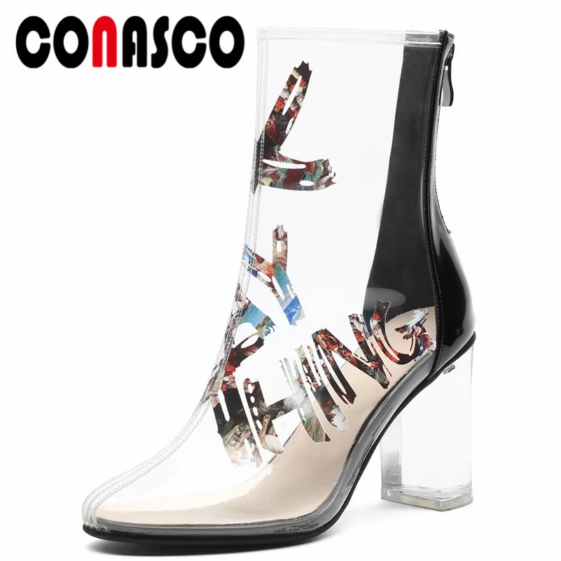 Женские сапоги до середины икры CONASCO черные из искусственной кожи на молнии с