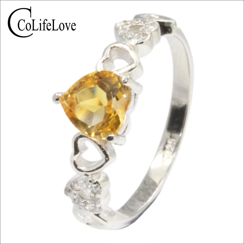 Модное серебряное цитриновое кольцо в форме сердца 6 мм натуральный VVS цитрин из