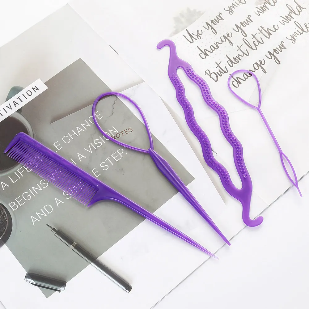 purple 4 шт., аксессуары для волос, Женский инструмент для волос, повязка на голову, шарик, французский, волшебный, сделай сам, инструмент для изготовления булочек, милые повязки на голову, повязка для волос - Цвет: purple