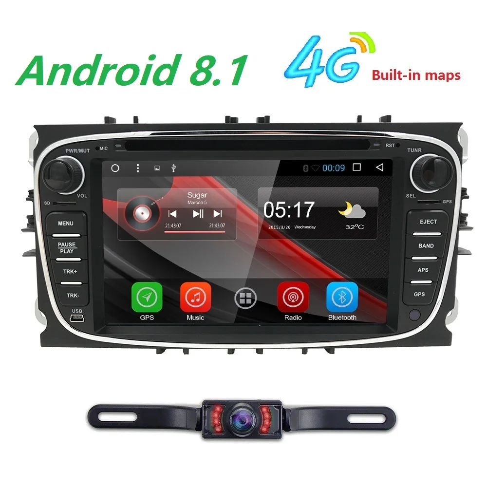 Hizpo 1G + 16G Android 8 1 автомобильный dvd навигатор для Focus ford Mondeo kuga S MAX C Радио gps 1024*600 bluetooth