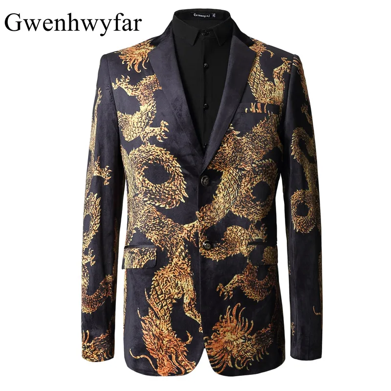 Gwenhwyfar Slim Fit Мужской черный дроган шаблон цветочный блейзер вечерние костюмы для