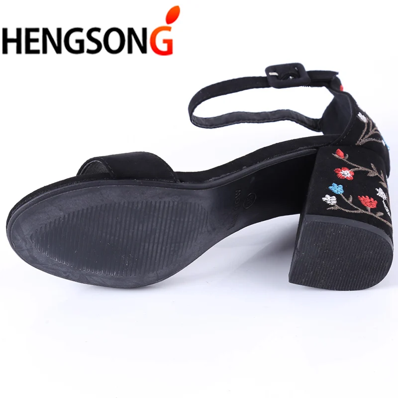 HENGSONG/женские летние сандалии на высоком каблуке с вышивкой Женские Этнические
