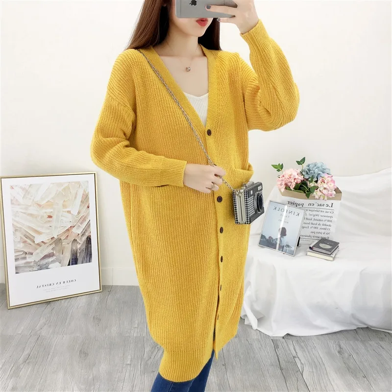 QIHUANG New Long Cardigan Women Sweater 2018 Autumn Winter Warm Knit Casual Single Breasted Loose Oversized Coat |