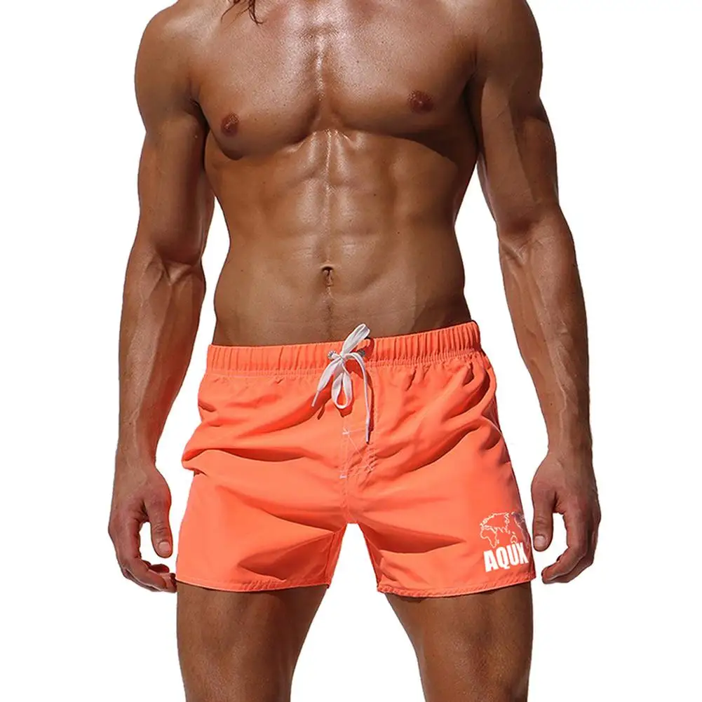 Мужские однотонные пляжные шорты купальники с карманами плавки на шнуровке для
