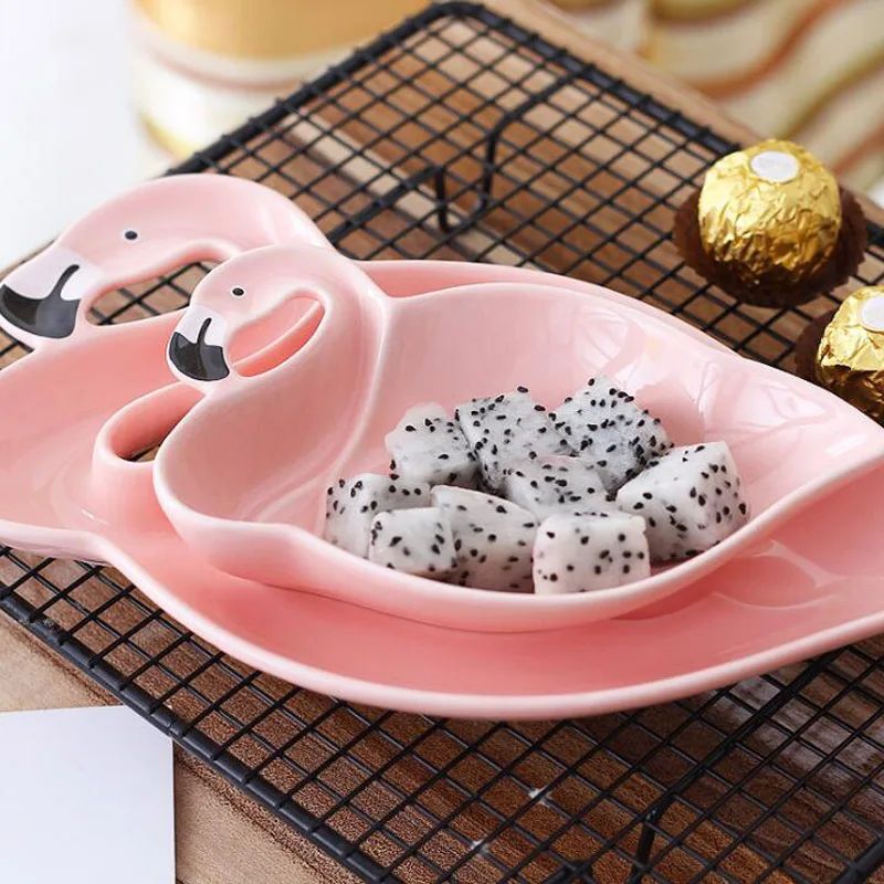 3D Flamingo Plate Pink Bird Creative Ceramic Dishes Snacks Dried Fruit Dessert DIY Birthday Wedding Party Supplies | Дом и сад